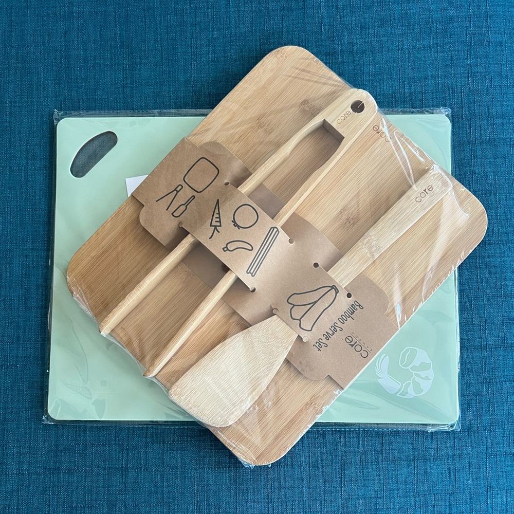 Bamboo serving set and bonus cutting board set